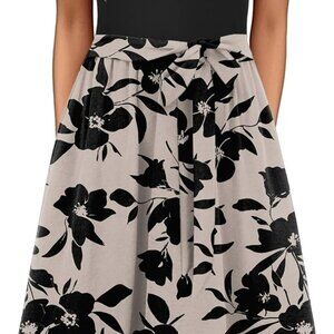 Womens Midi Dress Summer Short Sleeve Dress with Pockets 2025 Casual Floral T-Sh